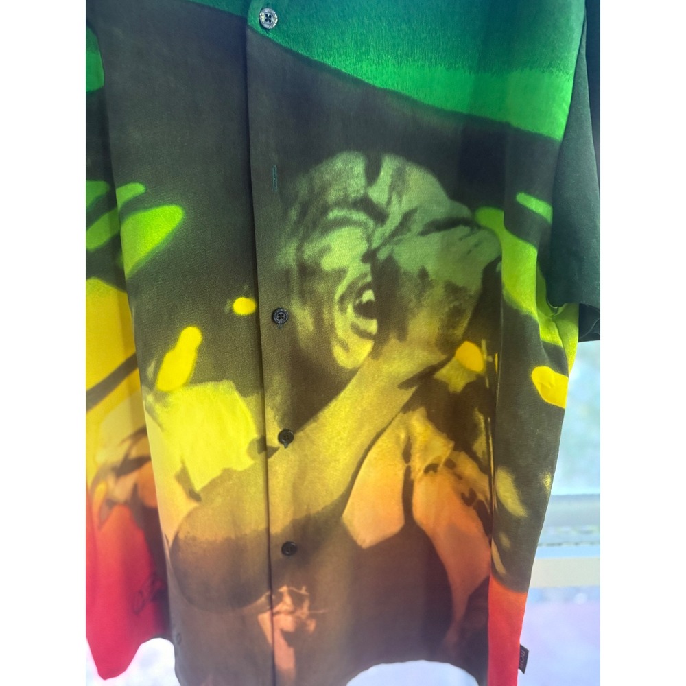 Vintage Y2K Dragonfly Co. Bob Marley Rasta Button Up Shirt Men's 2XL Like New - Picture 2 of 12